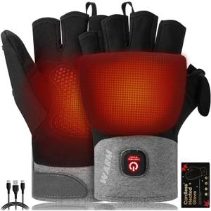 Heated Gloves for Men Women, Rechargeable Detachable Full & Half Hands Heated Glove Fingerless Electric Heating Gloves Hand Warmer for Work, Hunting, Skiing, Outdoor Work (Medium, Grey-Black)
