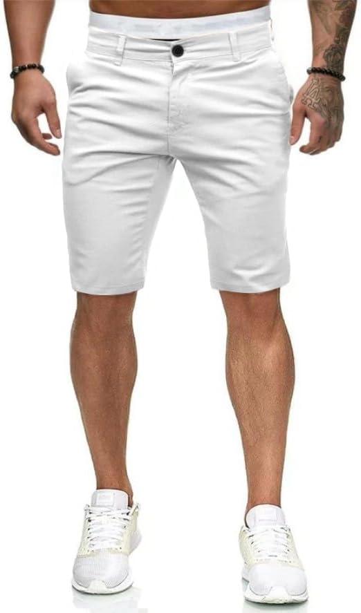 HUNGSON Men's Casual Shorts Lightweight Golf Shorts with 4 Pockets Stretch Quick Dry Comfy Work Shorts (White)