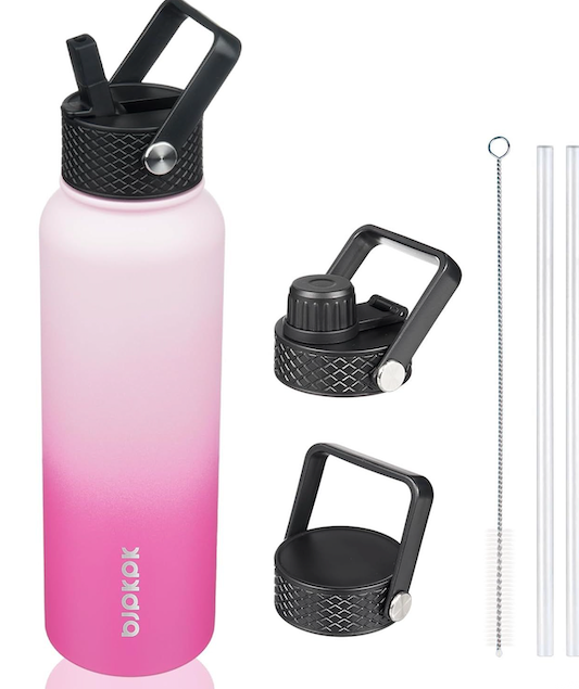 BJPKPK 40oz Stainless Steel Insulated Water Bottle with 3 Lids, Sakura - BPA Free Leakproof Thermos Bottle for Sports & Gym (Cherry)