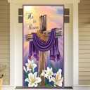 2 x He Is Risen Door Cover Religious Jesus Christian Cross Easter Egg Bunny Rabbit Photo Backdrop Happy Easter Spring Summer Party Decorations and Supplies for Home-7135''