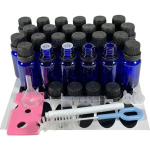 Bioll 15ml (1/2 oz) Essential Oil Dropper Glass Bottle. Refillable Sample Bottles Vials With Orifice Reducer Dropper And Cap For Perfume And Aromatherapy Oils -24Pack (Blue)