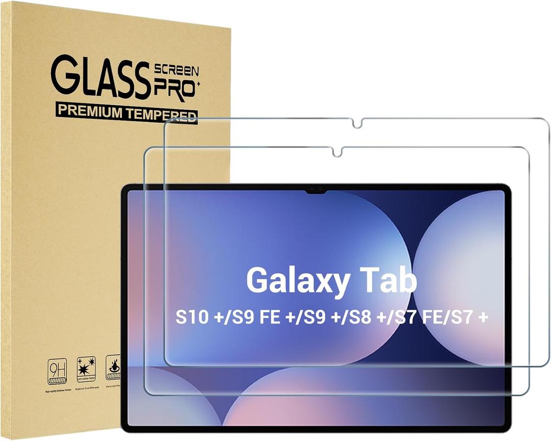 ProCase 2 Pack Screen Protector for Galaxy Tab S10 Plus 2024/Tab S9 FE Plus/S9 Plus/S8 Plus/S7 FE/S7 Plus 12.4 inch 2023, Tempered Glass HD Clear Film Guard for Tablet SM-X820/X610/X810/X800/T730/T970