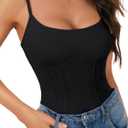 LYANER Women's Scoop Neck Sleeveless Ruched Spaghetti Strap Pleated Slim Fit Sexy Cami (Black, M)