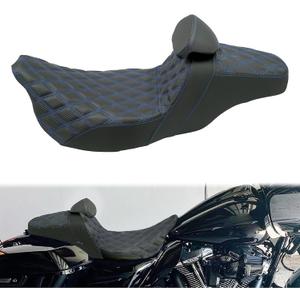 One-Piece Driver Passenger Seat Motorcycle 2-up Seat With Driver Backrest Cushion Pad Fit for Harley Touring Electra Glide Road King Road Glide Street Glide 2009-2023 (Blue Stitching)