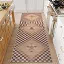 LIVEBOX Washable Easy Jute Rug Runners 2x6 for Entryway, Non Skid Kitchen Runner Rugs for Indoor Outdoor Entrance, Checkered Brown Hallway Rug Runner for Laundry Room Bedroom (Terracotta)