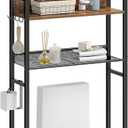 Rolanstar Over The Toilet Storage 4-Tier, Freestanding Bathroom Organizer, Sturdy Behind Toilet Rack with Hooks, Space-Saving Design, Fits Most Toilets, Rustic Brown (8.7"D x 23.6"W x 65.7"H)