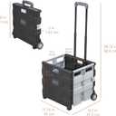 Folding Mobile Utility Cart, Black
Durable plastic, adjustable handle, 40 lb capacity, collapses to 3" thick for storage, rolling wheels for easy transport