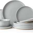 Famiware Milkyway Plates and Bowls Set, 12 Pieces Dinnerware Sets, Dishes Set for 4, Light Gray