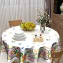 Sweetshow Easter Bunny Eggs Table Cloth Round Colorful Flower Leaves Tablecloth 60 Inch Decor Washable Stain and Wrinkle Spring Floral Round Table Cover for Dining Picnic