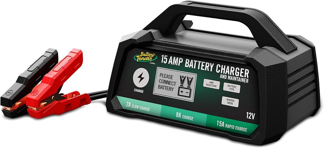 Battery Tender 15 AMP Battery Charger and Maintainer - 12V Switchable 15 AMP / 8 AMP / 2 AMP - Selectable Chemistry Standard AGM Gel - LCD Display - 022-0234-DL-WH
