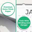 Wall Calendar 2026, 12 Months, 17" x 12" Large Wall Calendar with Hanger, Thick Paper and Spiral Binding. Classic Black & White, Professional Business Design.