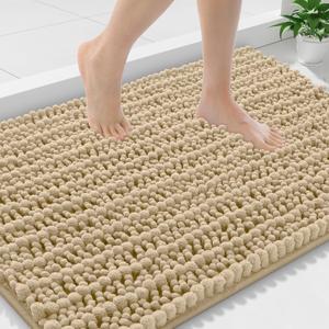 Smiry Bathroom Rugs Mat 36x24, Extra Soft Absorbent Chenille Bath Rugs, Non Slip Rubber Backing Machine Washable Quick Dry Bath Mats for Bathroom Floor, Tub, Shower, Home Decor Accessories, Beige