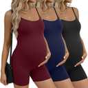 3 Pack Women's Maternity Bodysuits Pregnancy Yoga Workout Jumpsuits Casual Tank Top Shorts Rompers (L)