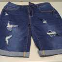 luvamia Women High Waisted Stretch Bermuda Shorts Ripped Rolled Hem Jean Shorts (Large, Dark Vintage)