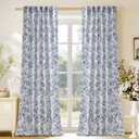 NICETOWN Blue Floral Curtains for Bedroom & Living Room, Linen Blend Drapes with Vintage Peony, Privacy & Light Filtering Inspired by British Museum's Blue & White Porcelain, W52 x L90 in, 2 Panels (Indigo)
