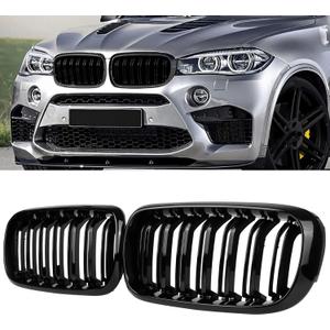 F15 Grill, Front Kidney Grille for 2014-2018 X5 Series F15 2015-2019 X6 Series F16 X5M F85 X6M F86 (Double Slats Gloss Black Grills, 2pcs)