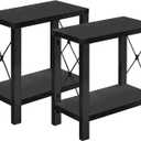 GAZHOME Farmhouse End Table for Small Spaces, Set of 2,Narrow Side End Table with Storage Shelf, Rustic X-Design Nightstand Sofa Table for Living Room, Bedroom Black