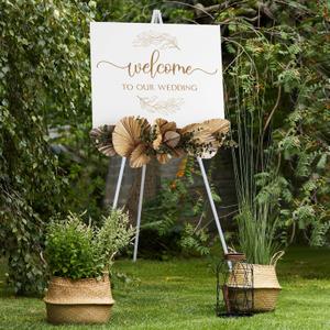 NianFeng Wooden Easel Stand for Sign, Easel Display Stand Floor for Wedding Sign with Adjustable Tray, 63-Inch, Tripod A-Frame Poster Light Duty, Welcome, Art Show & Baby Shower (White)