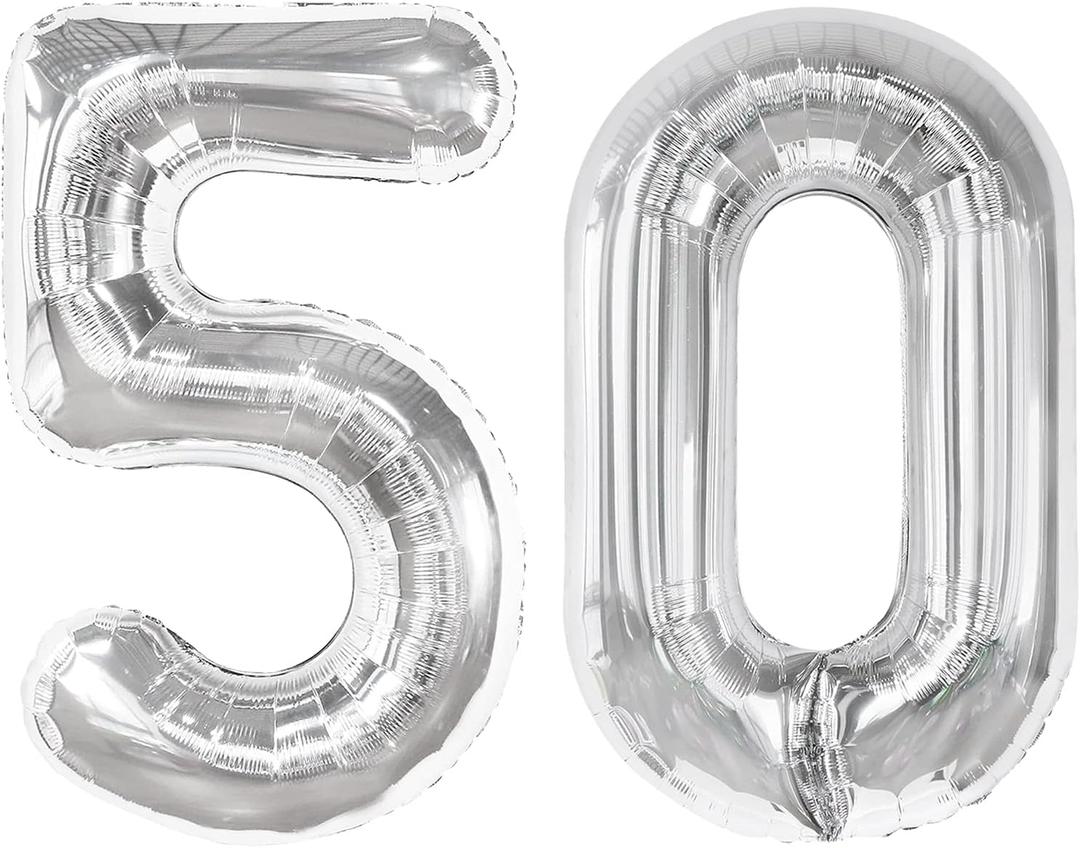 Silver Number 50 Balloon 40 inch, 50 Number Balloons, 50th Silver Birthday Decorations for Girls Boys Kids, 50 Year Old Women Men Silver Party Supplies
