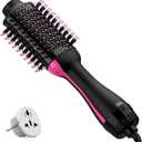 Dual Voltage Hair Dryer Brush with Negative Ion Antifrizz Styler  Hot Air Volumizer for 110V120V/220V240V European and Travel Use
