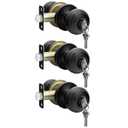 Haidms Black Door Knobs, Black Exterior Door Knobs, Classic Locking Door Knob with Key, Matte Black Keyed-Alike Entry Door Knob(3 Pack)