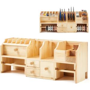 Novabright Wooden Bench Top Tool Organizer, 18.4 x 7.3 x 4.6 Inch Jewelers Bench Workbench Organizer Repair Screwdriver Storage Holder for Hand Tool Pliers Files Spools of Wire Cord Accessories