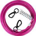 Dog Tie Out Cable - 10/15/20/25/30 FT Yard Runner for Large Dogs (Pink Steel Wire with Durable Clips, Up to 165 Lbs)