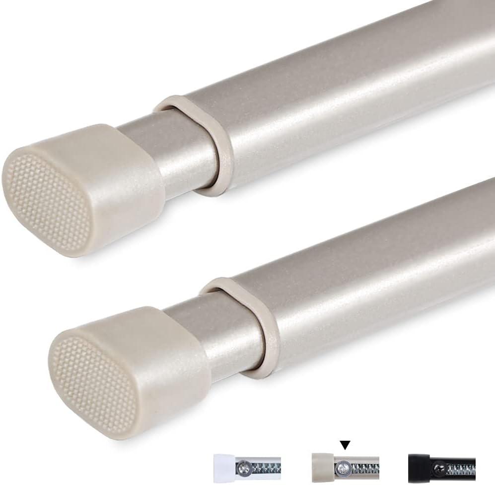 2 Pack Tension Rod Oval Spring Tension Curtain Rod Adjustable 22 to 36 Inches Small Short Nickel Tension Rods No Drilling Spring Loaded Curtain Rods For Doors and Windows, 22-36 Inch, Nickel