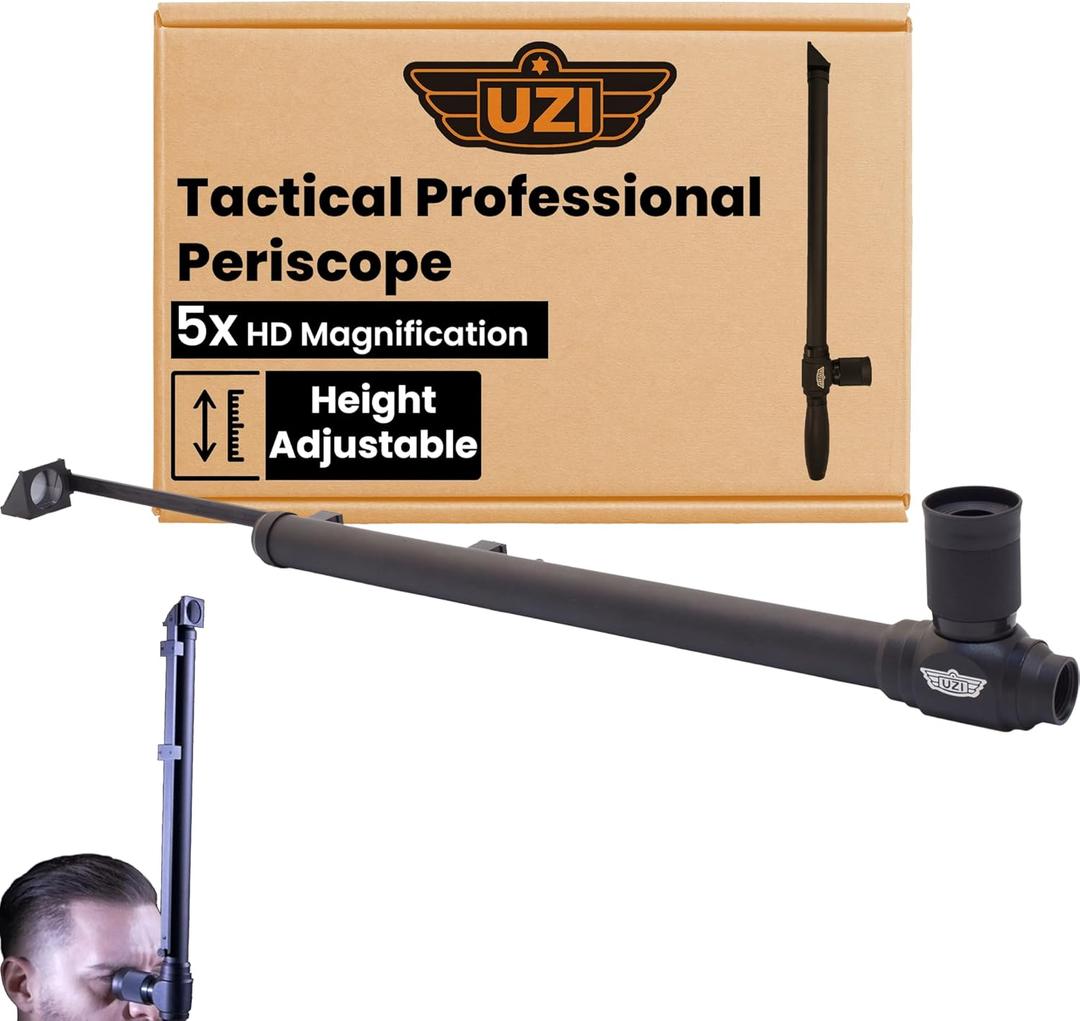 Uzi Expandable Tactical Professional Periscope Adjustable 20" to 27", Weatherproof Aluminum Spy Periscope for Adults, Kids, Hunting, Hiking, Surveillance, 5X HD Magnification, Black