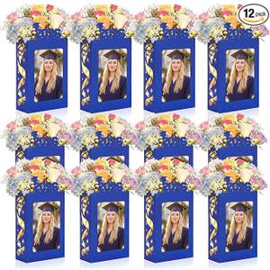 Spiareal 12 Sets Graduation Box Centerpieces for 4" x 6" Photo Class of 2026 Table Decoration Blue Picture Frame Display Boxes with String Lights Congrats Grad Party Favor High School College Gift