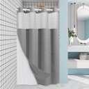 EUTXL Stall No Hook Shower Curtain with Snap in Liner,230GSM Waffle Weave Shower Curtains for Bathroom,60W x 74H,Grey