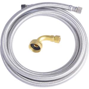 Hydro Master Braided Stainless Steel Dishwasher Connector with Elbow 72 inches 3/8" Comp x 3/8" Comp