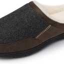 DREAM PAIRS Men's Cozy Memory Foam Slippers with Fuzzy Wool-Like Lining, Slip-on Washable Indoor Outdoor House Shoes (7-8, Brown/Grey)