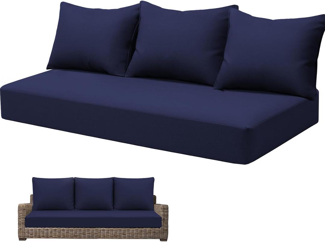 Outdoor 3-Seater Couch Cushions Set of 4, 72 x 24 Inches Deep Patio Cushion