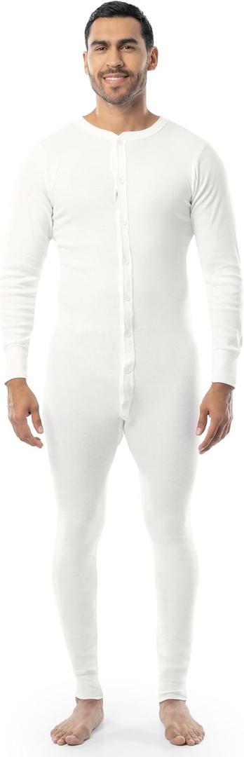 Indera Men's Cotton Rib Knit Union Suit (2X, White)
