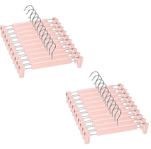 Lamitocs Skirt Hangers 20 Pack, Pants Hangers with Clips，360 ° Swivel Hook Space Saving Hangersfor Pants, Skirts, Clothes, Jeans，Pink