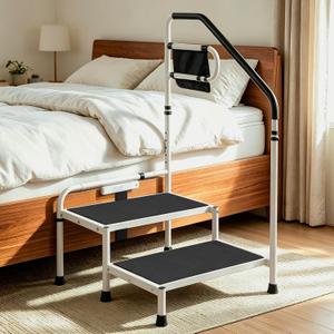 Bed Step Stool with Handle for Adults Elderly, Metal 2 Step Stool, 800 lbs