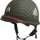 WWII US Army M1 Steel Helmet Replica - WW2 Gear with Canvas Chin Strap, Mesh Cover, Cat Eye Band & DIY Stickers