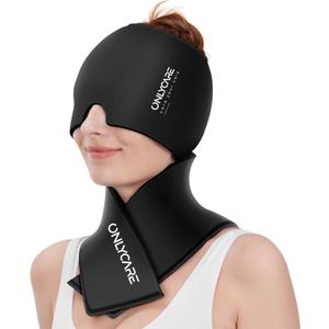 ONLYCARE Migraine Relief Cap and Neck Ice Pack Wrap Gel Set, Upgrade Headache Relief Cap and Shoulder Cold Pack, Hot and Cold Compress, FSA - HSA Eligible, Relief of Pain, Swelling, Office Pressure (Black)