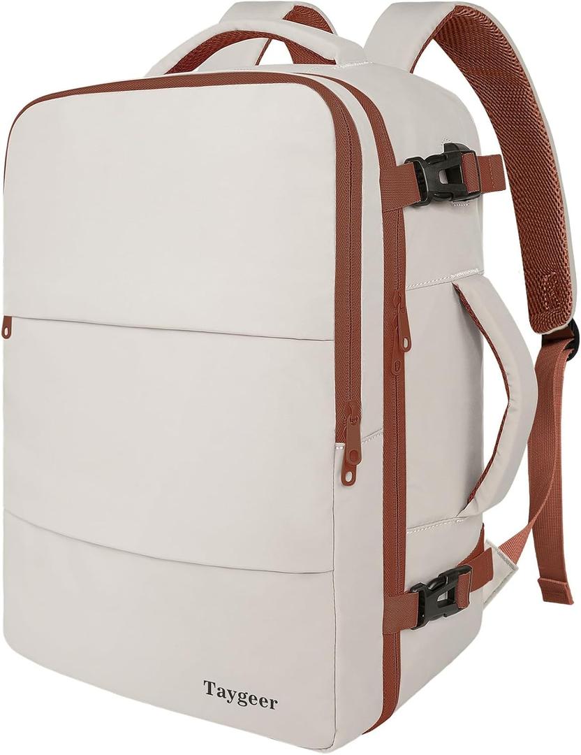 Taygeer Backpack for Women, College Backpack with Laptop Compartment & Shoe Pouch, 35l Travel Laptop Mochila Carry On Luggage, Airline Approved Personal Item Bag For Weekender Gym Hiking, Khaki White (Large, Khakiwhite)
