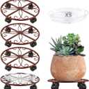 5 Pack Plant Caddy with Wheels Heavy Duty 12 Inches Metal Plant Stand with Wheels Plant dolly Rolling Plant Stand Plant Roller with Casters for Indoor and Outdoor with Plant Saucers, Bronze (11.8'')