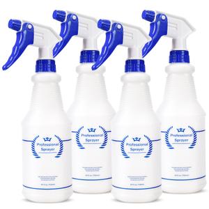 Bealee Plastic Spray Bottles 4 Pack, 24 Oz, All-Purpose Sprayer for Cleaning Solutions, Heavy Duty Spraying Leak Proof Mist Empty Water Bottle for Planting, BBQ, Pet with Adjustable Nozzle, Blue
