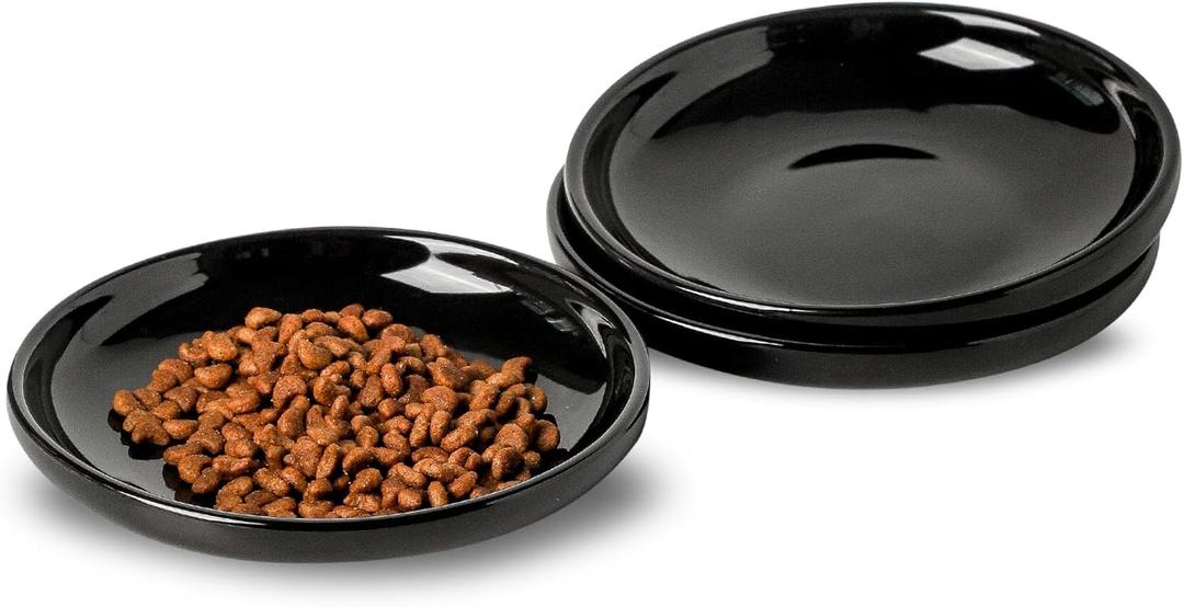 3 PCS Ceramic Cat Bowls, 5.5 in Pet Food Bowl Cat Dishes for Food and Water, Small Dog Dish(Black)