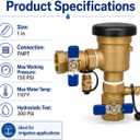 1" Pressure Vacuum Breaker Assembly – Bronze Body, Dual Shutoff Valves, Protective Top Cap, 1 in FNPT, Integrated Test Cocks – Durable Backflow Preventer for Irrigation & Lawn Systems