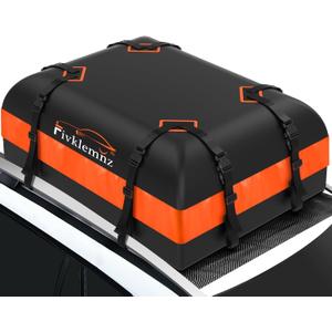 FIVKLEMNZ Car Rooftop Cargo Carrier Roof Bag Waterproof for All Top of Vehicle with/Without Rack Includes Topper Anti-Slip Mat + Reinforced Straps + 6 Door Hooks + Luggage Lock (15 Cubic Feet)