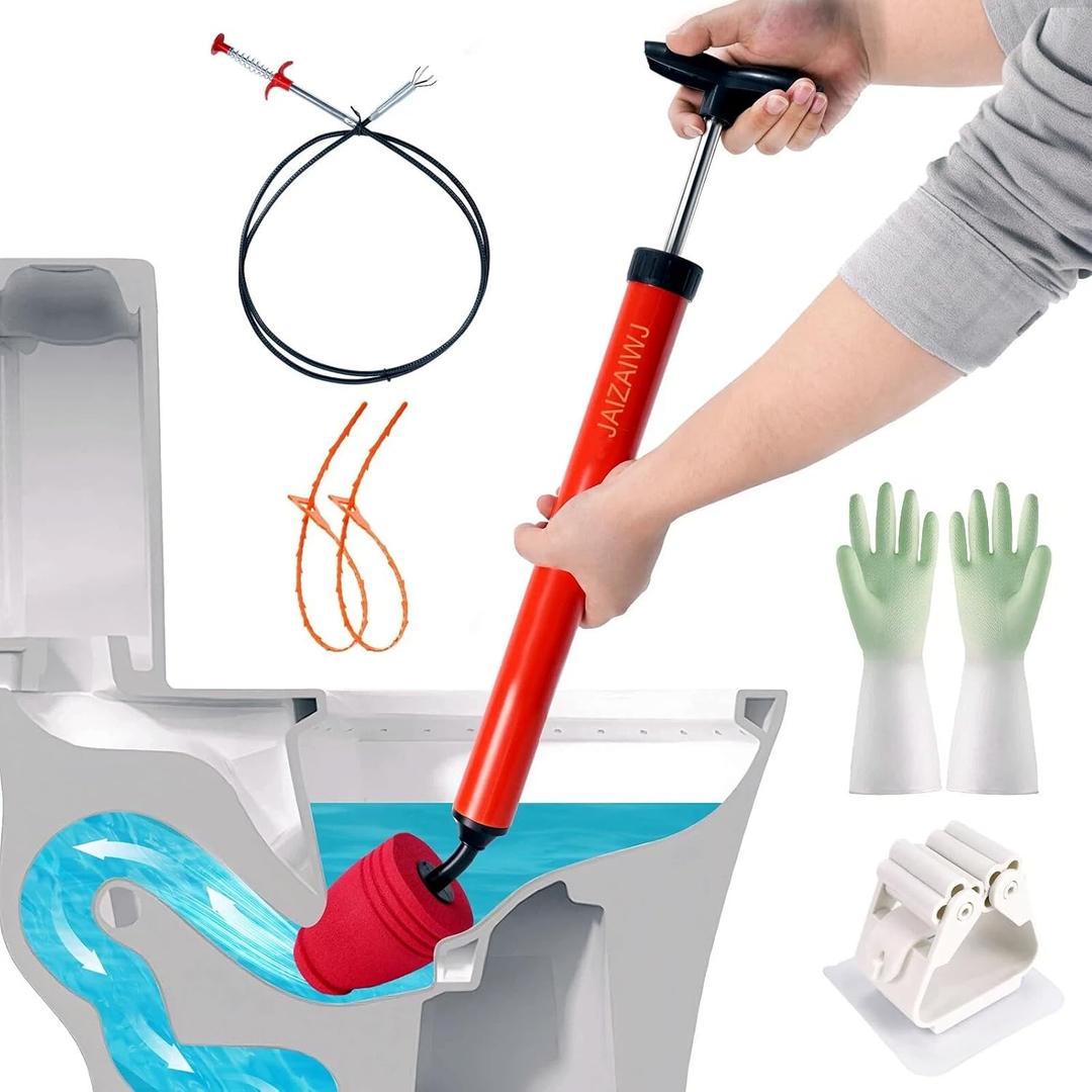 Toilet Plunger & Bathroom Plunger, High Pressure Toilet Auger - Powerful Air Drain Unclogger & Toilet Clog Remover, Premium Toilet Snake for Sinks & Clogged Pipes