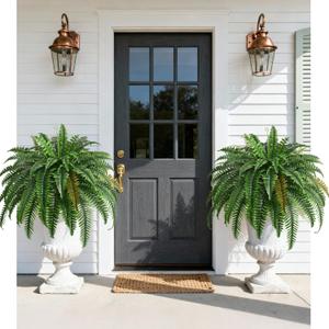 2PCS 45in Fake Ferns- Large Artificial Plants Outdoor, UV Resistant Artificial Ferns for Outdoors, 60 Branches Faux Boston Fern Realistic Weatherproof Fake Plants for Porch Home Patio Hanging Decor