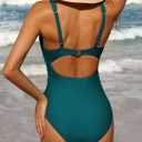 Charmo Womens One Piece Swimsuit Ruched Tummy Control High Cut Backless V Neck Bathing Suits Swimwear (Blue, L)