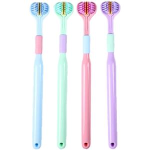 4 Pcs 3-Sided Toothbrush, Soft Bristle Toothbrush for Comprehensive Care of Teeth and Gums, Oral Care for Adults and Youth (Blue, Green, Pink, Purple)