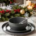 Famiware Milkyway Plates and Bowls Sets, 12 Pieces Dinnerware Sets, Reactive Glaze Dish Set, Stoneware Dishes Set for 4, Matte Dark Charcoal
